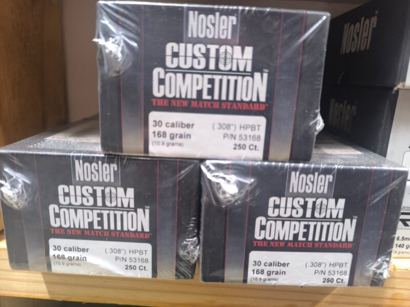 NOSLER CUSTOM COMPETITION .308 168GR HPBT MATCH RIFLE BULLET BOX OF 250